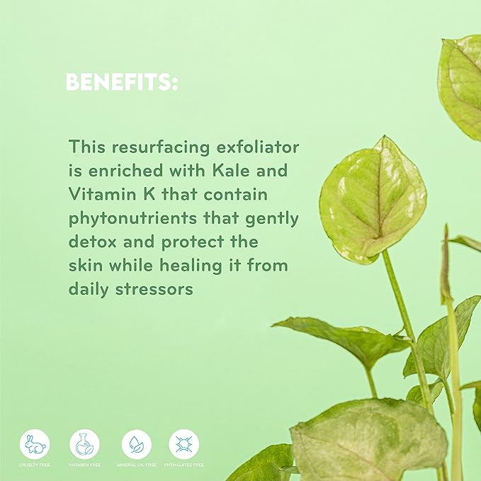 pürlisse Kale + Vitamin K Face Exfoliator Scrub - Exfoliating Face Wash for Detoxifying & Pore Tightening - Packed with Antioxidants for Smooth, Radiant & Youthful Skin (1.7 Fl oz)-Velvo Beauty