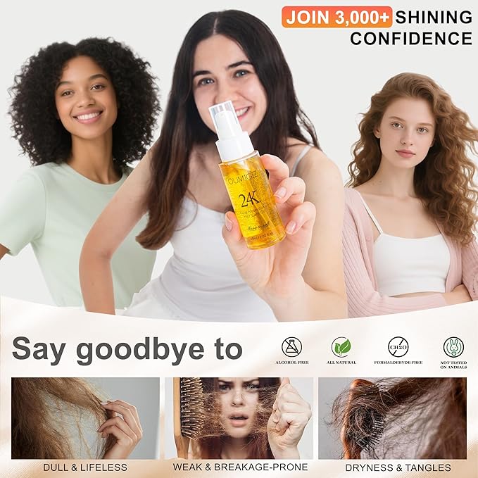 24K Gold Hair Oil, Repair Shine Serum with Coconut, Argan & Olive Oils - Heat Protectant and Frizz Control - Vegan, Lightweight Leave-In Treatment for Dry Damaged Hair (2.02 Fl Oz (Pack of 1))-Velvo Beauty