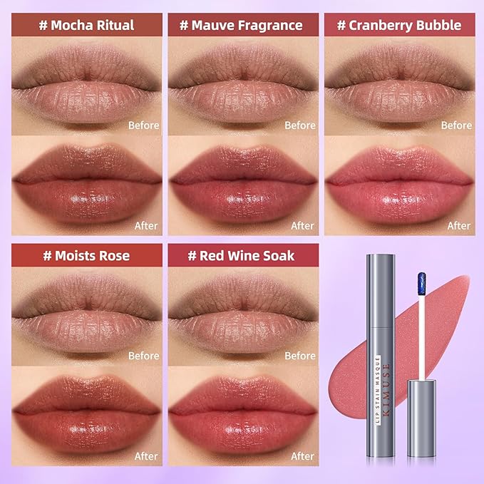 KIMUSE Lip Stain Masque: Peel Off Lip Stain Long Lasting Waterproof 12HR Transfer Proof & Hydrating Tint, Instant Lip Color With Natural Matte Effects, Vegan & Easy To Use-Velvo Beauty