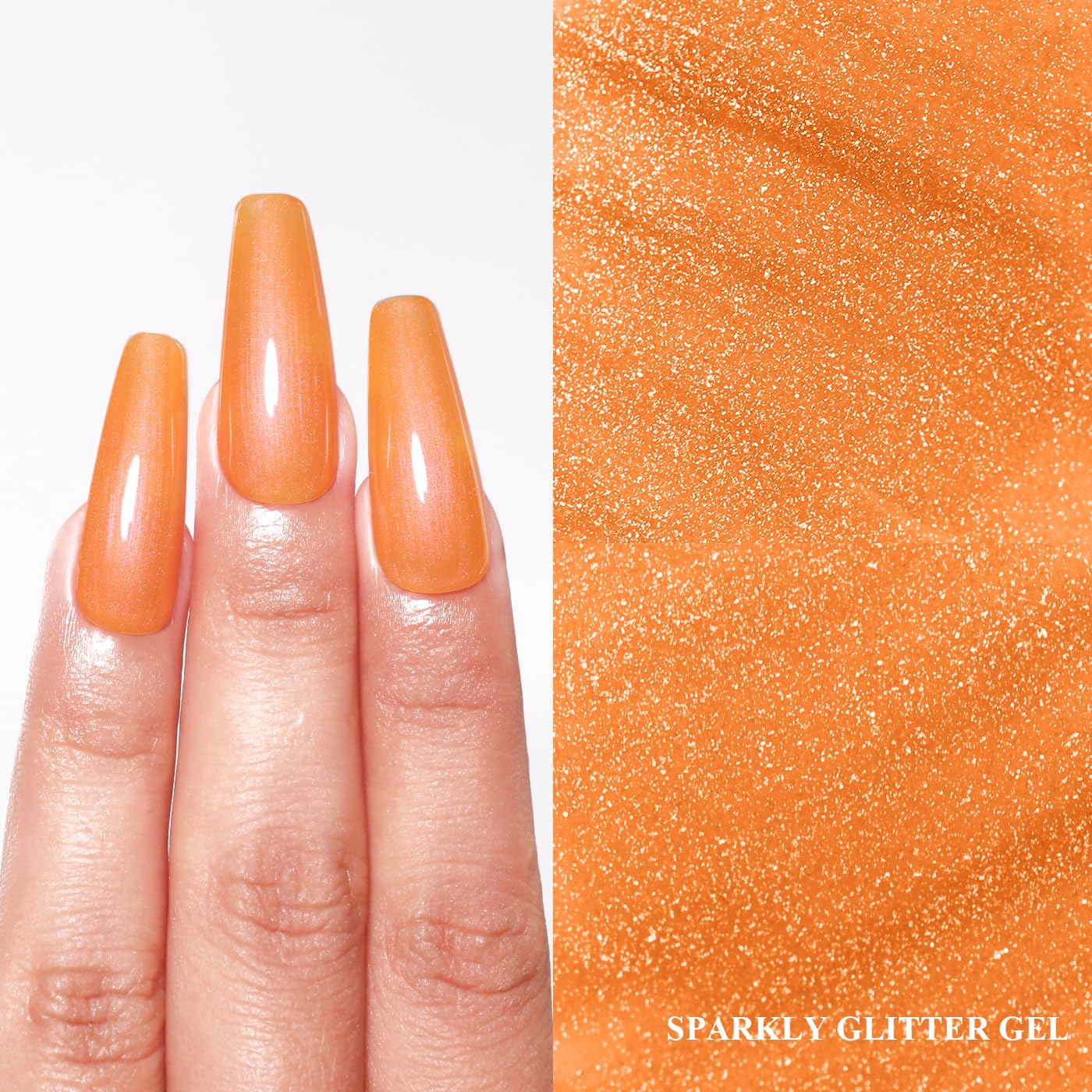 Imtiti Glitter Gel Nail Polish, Bright Orange Pearl Glitter Nail Gel Polish Diamond Shimmer Sparkle Soak Off UV LED Spring Summer Manicure 10ML-Velvo Beauty