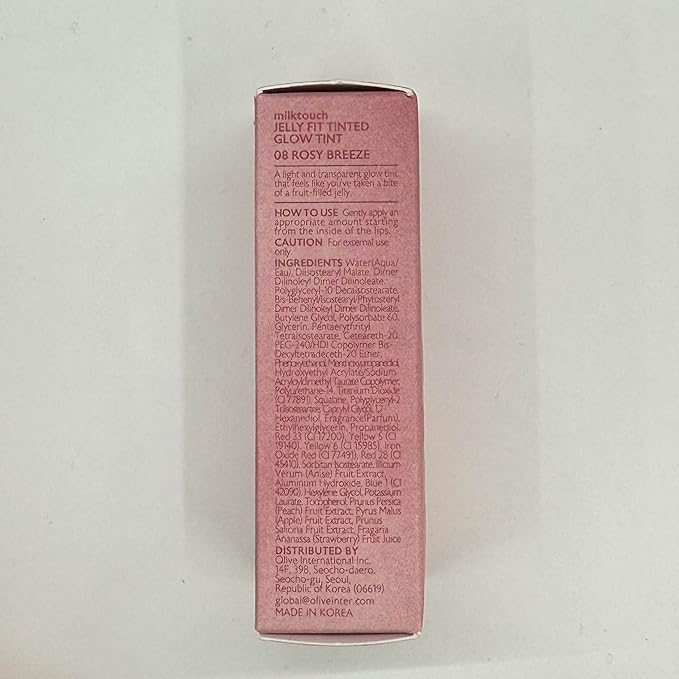 MILKTOUCH Jelly Fit Lip Tint (08 Rosy Breeze) with Cooling Plumping Effect and Water-Based Non-Sticky Texture | Long Lasting Korean Beauty Lipstain Tinted Gloss Oil Brown K Makeup-Velvo Beauty