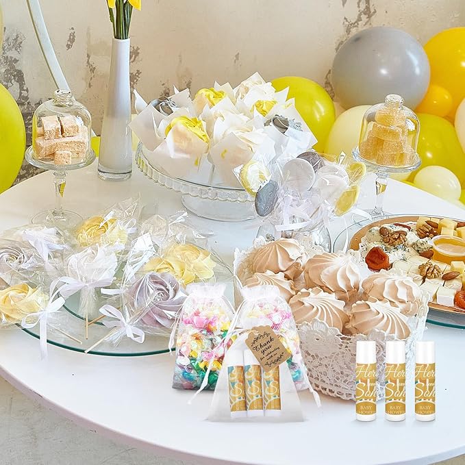 Demissle 50 Pcs Baby Shower Lip Balm Gift Set with 100 Pcs Organza Bags Baby Shower Party Favor for Guest Thank You Tag Rope Baby Shower Party Decoration Gender Reveal Souvenirs(Colorful Stripes)-Velvo Beauty