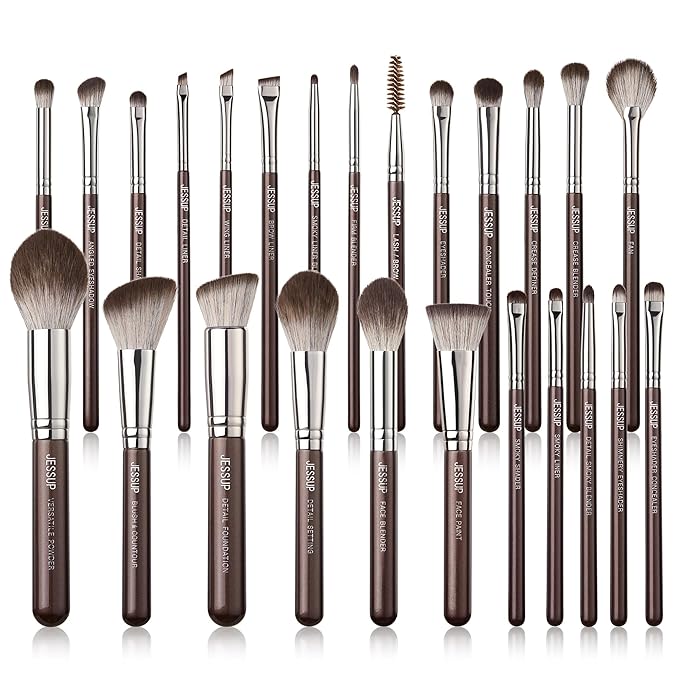 Jessup Makeup Brushes Set Professional 25pcs Premium Synthetic Make up Brushes for Foundation Eyeshadow Blending Concealer Blush Contour Bronzer Eyeliner Eyebrow, Shimmer Brown T511-Velvo Beauty