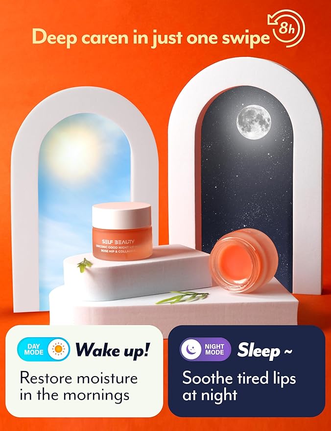 SelfBeauty Lip Mask - Rosehip & Collagen, Vegan Lip Balm, Lip Moisturizer, Overnight Hydrating Lip Treatment with Collagen Peptide, Lip Scrub Exfoliator Intensive Lip Repair, 0.51fl.oz-Velvo Beauty