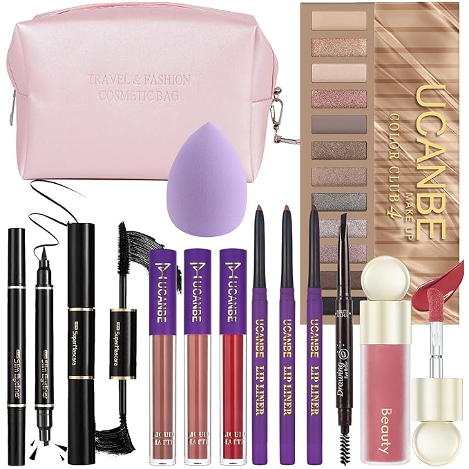 UCANE All In One Makeup Sets For Women, Naked Eyeshadow, Lipsticks, Lipgloss, Mascara, Eyeliner, Eyebrow Pencil, Liquid Blush, Cosmetic Bag, Beauty Gift Kit For Teens-Velvo Beauty