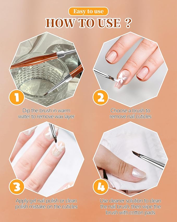 2Pcs Nail Art Brush Set, Multi-Functional 3D Nail Pen for Gel Extensions, Builder Nail Gel Design and Home DIY Manicure (Wood Color)-Velvo Beauty