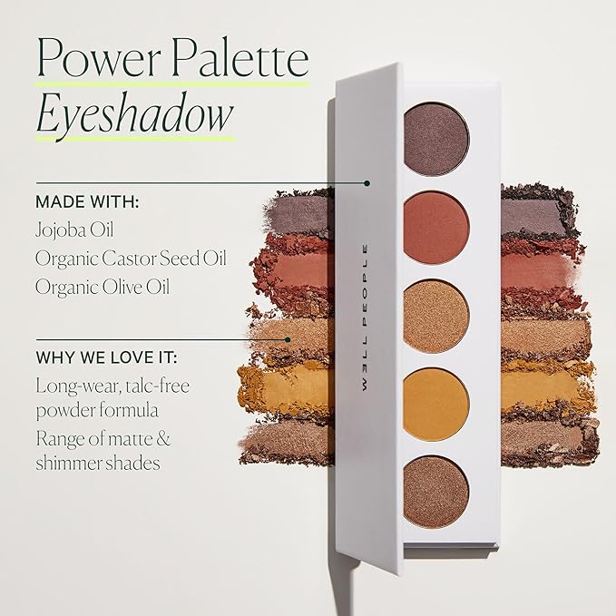 Well People Power Palette Eyeshadow, Five Long-wear, Hyper-pigmented Matte & Shimmer Shades For Intense Color, Vegan & Cruelty-free, Violet-Velvo Beauty