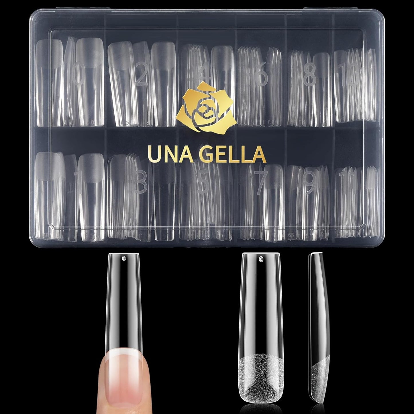 UNA GELLA Extra Long Tapered Sqaure Nail Tips, No C Curve Pre-file 120Pcs Square Press on Nails XXL Long Square Gel Nail Tips Full Cover Acrylic Straight for Nails Extension Art DIY Salon 12 Sizes-Velvo Beauty
