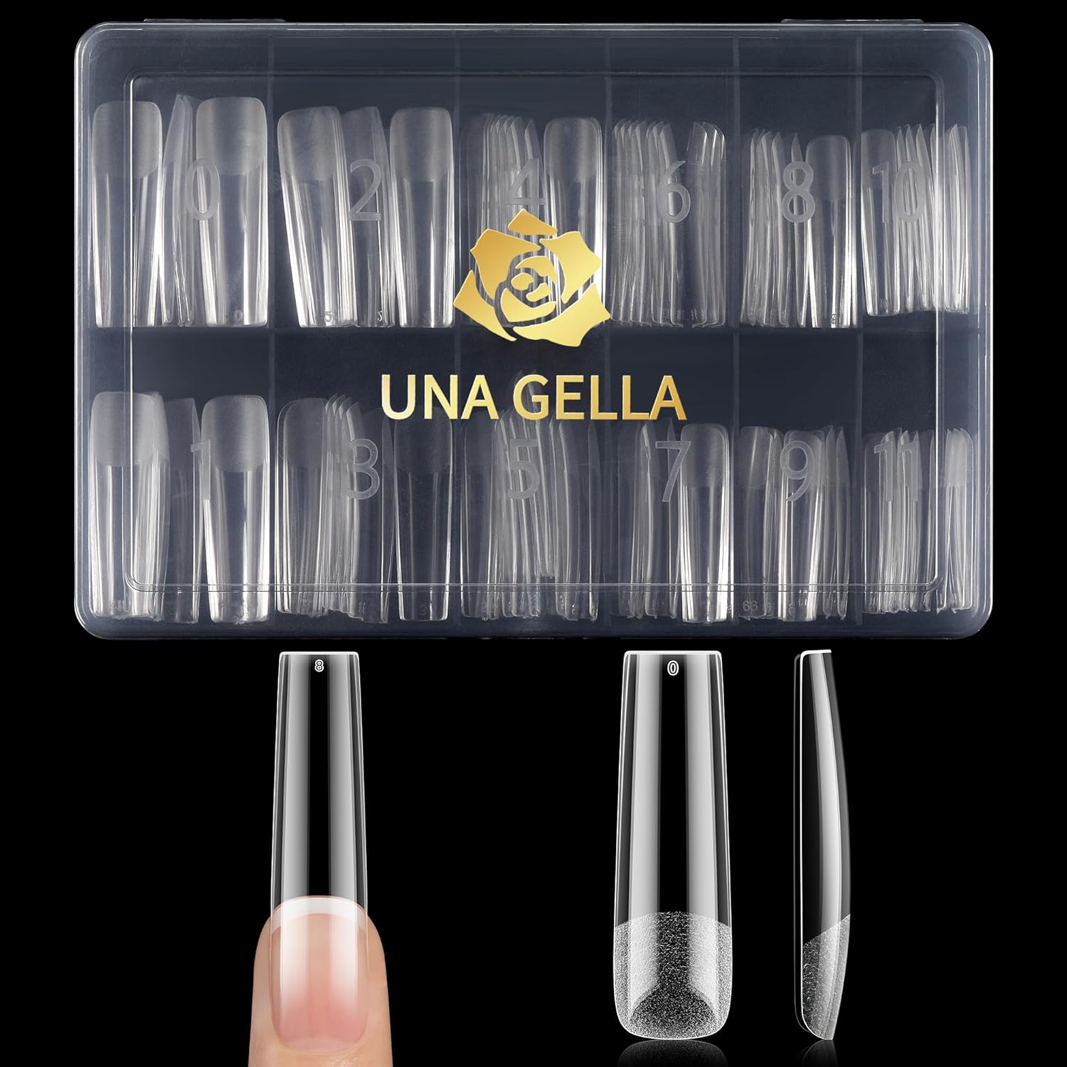 UNA GELLA Extra Long Tapered Sqaure Nail Tips, No C Curve Pre-file 120Pcs Square Press on Nails XXL Long Square Gel Nail Tips Full Cover Acrylic Straight for Nails Extension Art DIY Salon 12 Sizes-Velvo Beauty