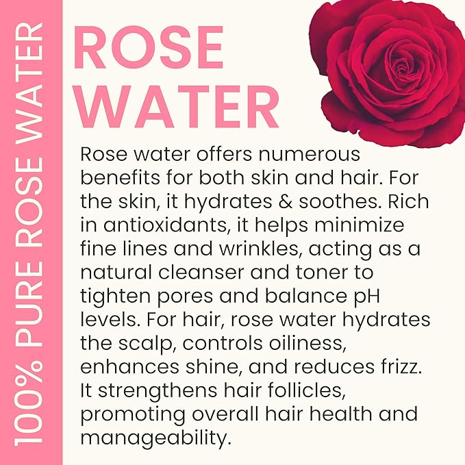 Rose Water Facial Toner - 32oz Bulk Alcohol-Free Vegan All Natural Refreshing for Face and Hair - Uplifts, Calming & Soothing for All Skin Types-Velvo Beauty