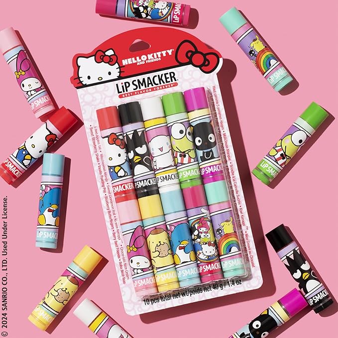 Lip Smacker Sanrio Hello Kitty & Friends Pack - 10 Moisturizing Lip Balms, Clear Matte, Hydrating & Protecting - Cruelty-Free-Hello Kitty-Velvo Beauty