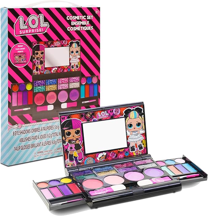 LOL Surprise Cosmetic Compact Set Includes Mirror, 14 Lip glosses, 8 Eye Shadow, 4 Blushes & 4 Brushes Safe & Non-Toxic Colorful Portable Foldable Makeup Beauty Kit for Girls, Townley Girl-Velvo Beauty