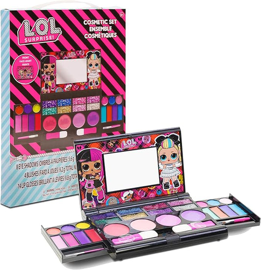 LOL Surprise Cosmetic Compact Set Includes Mirror, 14 Lip glosses, 8 Eye Shadow, 4 Blushes & 4 Brushes Safe & Non-Toxic Colorful Portable Foldable Makeup Beauty Kit for Girls, Townley Girl-Velvo Beauty