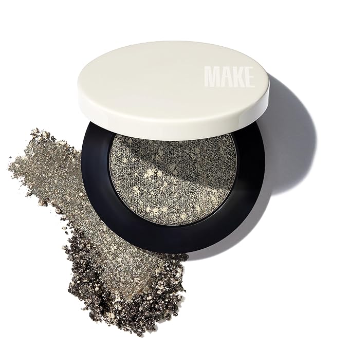 MAKE Beauty Multi-Chromatic Eye Shadow. Metal Reflecting Luminous Foil Finish Creamy, Buildable, Dimensional Long-wear, Crease-proof Powder Eyeshadow, Multichrome Shade - Gravitational, Olive Green-Velvo Beauty