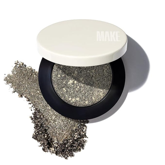 MAKE Beauty Multi-Chromatic Eye Shadow. Metal Reflecting Luminous Foil Finish Creamy, Buildable, Dimensional Long-wear, Crease-proof Powder Eyeshadow, Multichrome Shade - Gravitational, Olive Green-Velvo Beauty