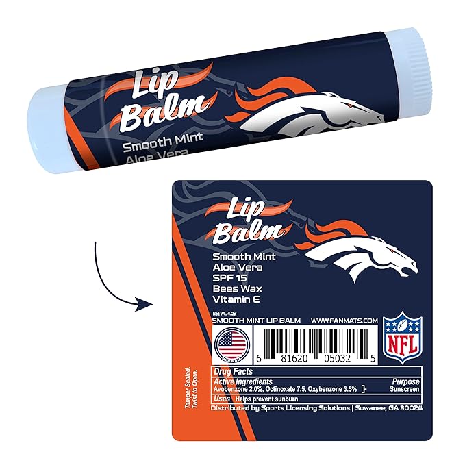 FANMATS 34648 Denver Broncos Smooth Mint SPF 15 Lip Balm-Velvo Beauty