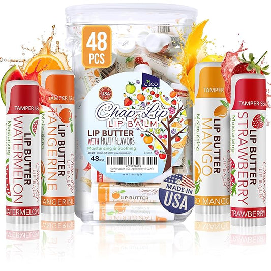 CHAP-LIP Original Lip Balm Hydrating Bulk Chap Stick with Fruit Flavors, Coconut Oil, and Cocoa Butter - Lip Therapy Pack for Men and Women - Gift Set Made in the USA, 48 Pack-Velvo Beauty