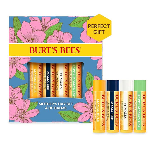 Burt's Bees Lip Balm Mothers Day Gifts for Mom - Balm Bouquet Set, Original Beeswax, Vanilla Bean, Cucumber Mint, Coconut & Pear Pack, Natural Origin Lip Treatment With Beeswax, 4 Tubes, 0.15 oz.-Velvo Beauty