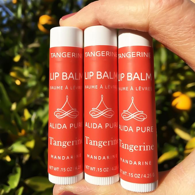 Tangerine Lip Balm, Vegan Lip Balm Set, Beeswax Free, with Avocado Oil, Organic Jojoba Oil, Candelilla Wax, and Vitamin E, Natural Moisturizer For Dry, Chapped, or Cracked Lips, 3 Tube Set-Velvo Beauty