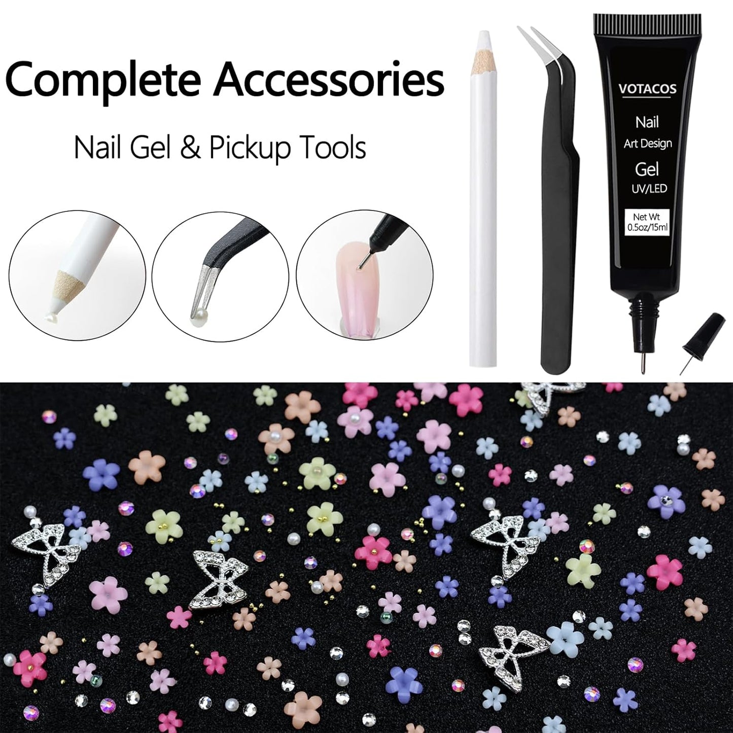 Nail Charms Rhinestones Colorful Nail Art Gems with Glue Gel Flatback Pearls Supplies Luxurious Crystal AB Rhinestones Nails Accessories Jewelry Pearls for Women Nails DIY Design-Velvo Beauty