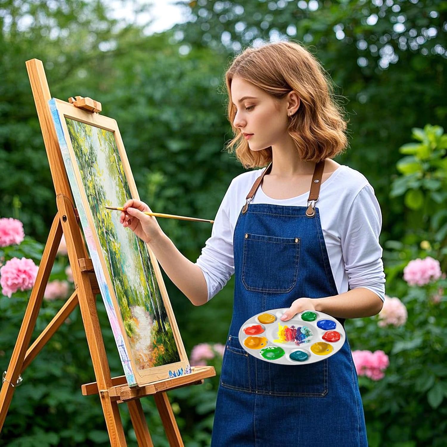 10 Pack Paint Tray Palettes, 6.7" Metal Paint Mixing Pallets, 10-Well Painting Palette, Washable Round Paint Holder Tray for DIY Craft Professional Watercolor Oil Art Painting Project, Silver-Velvo Beauty