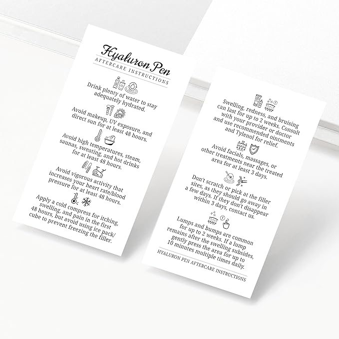 100 Pack - Premium Hyaluron Pen Lip Filler Aftercare Instructions Card 2 x 3.5" Accessories Supplies Kit Care - HP07A100_N-Velvo Beauty