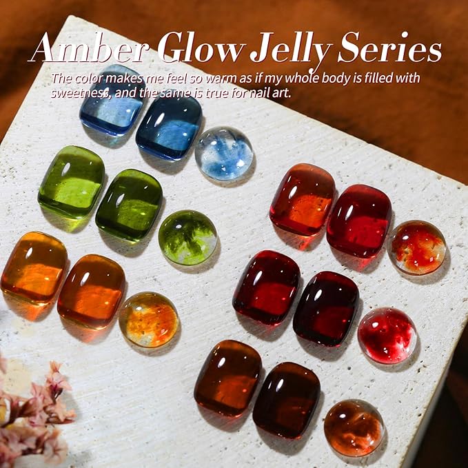 Born Pretty Jelly Gel Nail Polish, Sheer Transparent Crystal Gel Nail Polish, Christmas Brown Red Orange Green Blue Fall Winter Soak off Nail Polish Manicure DIY Home Salon Christmas Gift 7ml 6colors-Velvo Beauty