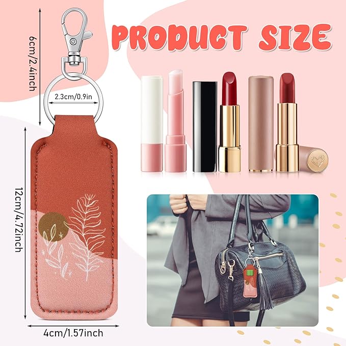 6 Pcs Boho Lip Balm Sleeve Keychain Lipstick Holder Key Chain with Portable Clip Lip Gloss Pouch Keychain for Women Graduation Travel Accessory Stocking Stuffers Gifts-Velvo Beauty