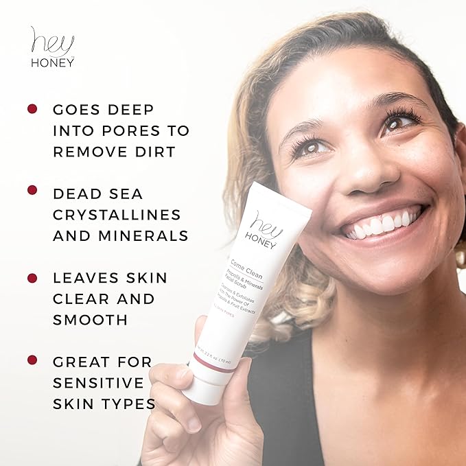 Hey Honey Skincare Propolis and Dead Sea Salt Microdermabrasion Facial Scrub For Sensitive Skin | Non-Abrasive Exfoliating Aimed Brighten Acne Scars, Remove Blackheads & Dead Skin Cells | 2.2 oz-Velvo Beauty