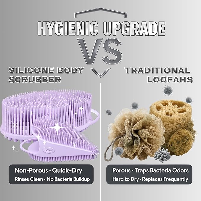 Avilana Silicone Body Scrubber – Gentle Shower Brush & Loofah Alternative- Food Grade & Lab Tested – Fast-Drying, Hygienic, BPA-Free Silicone Body Gentle Exfoliator (Lavender, Body & Face)-Velvo Beauty