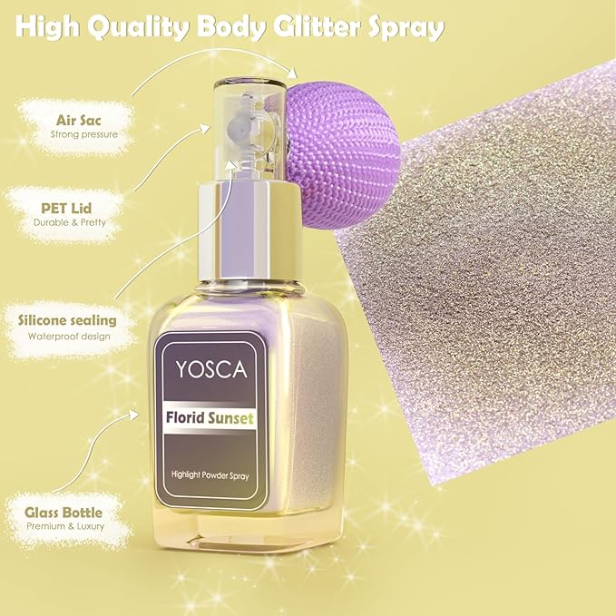 Highlighter Powder Spray, 20ML Cosmetic Grade High Gloss Body Shimmer Powder Fairy Dust Highlighter Sparkle Face Makeup Setting Magic Diamond Glitter Spray Shimmer Face Body Skin Hair Clothes-Velvo Beauty