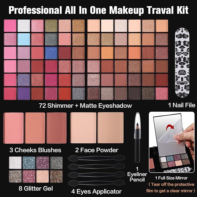 Makeup Sets For Teens Women Full Kits - All in One Gift Makeup Kits For Girls Make Up Set Included Eyeshadow, Blusher, Compact Powder, Eyeliner Pencil For Beginners (N)-Velvo Beauty