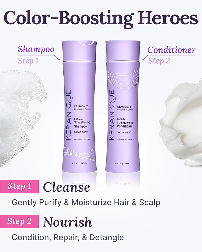 Keranique Color Safe Shampoo and Conditioner - Protect and Extend Color Shampoo and Conditioner for Women with Dry, Fine, Color Treated Hair - Sulfate Free Set for Colored Hair with UV Protection-Velvo Beauty