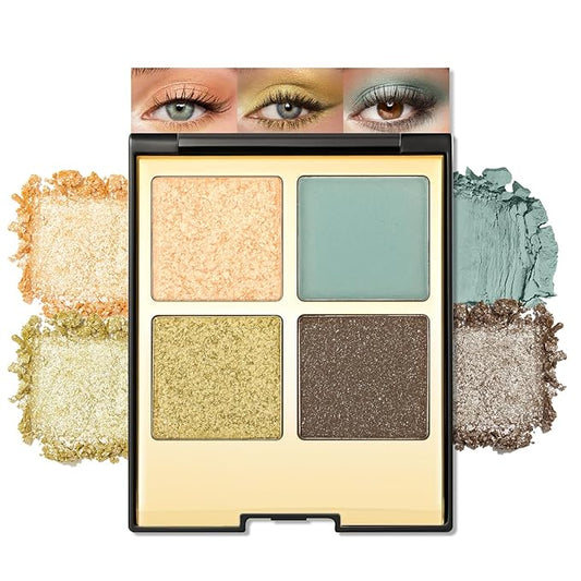 Erinde 4 Colors Eyeshadow Palette Eye Shadow Makeup, Matte Shimmer Metallic Gold Blue Green Dark Brown Nude Neutral Eyeshadow, Long Wearing, Pigmented Blendable, Quad Eye Shadow Palette, 05-Velvo Beauty