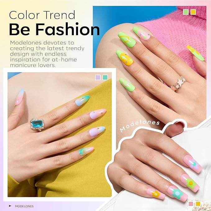 modelones Spring Gel Nail Polish Set, 6 Colors Pastel Yellow Green Pink Purple Blue Shades Pale Macaron Light Colors Nail Art Gel Design for Women Girl Nail Lovers Gift Salon DIY-Velvo Beauty