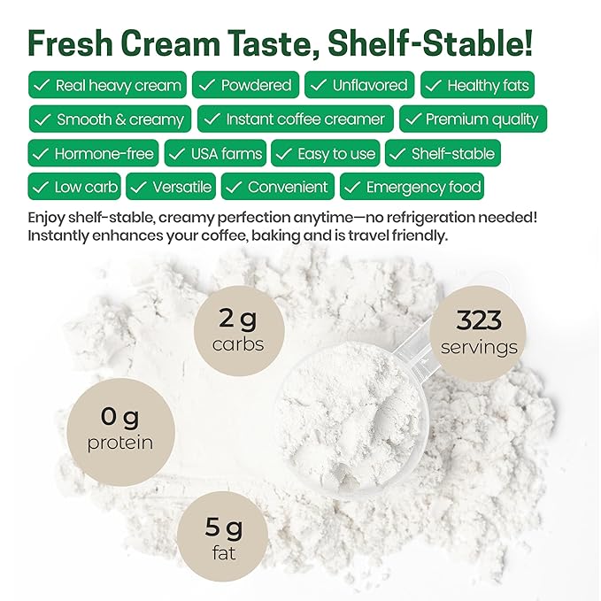 Z Natural Foods Heavy Cream Powder - Nutrient-Dense, Delicious Powdered Cream with 1-Year Shelf Life - Easy to Use & Perfect for Coffee, Baking & Recipes, Keto-Friendly, Gluten-Free, 5 lbs-Velvo Beauty