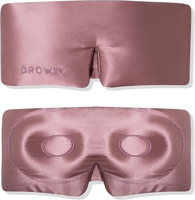 DROWSY Eyelash Protecting Silk Sleep Mask for Natural Lashes & Extensions. Deep Eye Cups, Zero Pressure, Total Blackout, Full Wraparound (Damask Rose)-Velvo Beauty