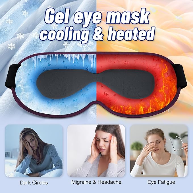 Cooling Gel 3D Sleep Eye Mask-Weighted Blackout Sleep Mask & Cold Compress for Dark Circles, Dry Eyes, and Puffiness - Comfortable, Eyelash-Friendly, Reusable for Relaxing Sleep-Purple-Velvo Beauty