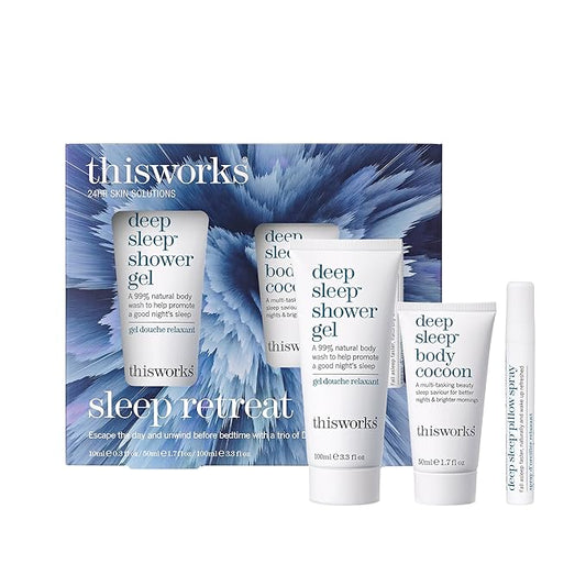 thisworks Sleep Retreat Box Gift Set: Deep Sleep Pillow Spray, Body Moisturizer and Shower Gel. Travel set to Promote Sleep with Lavender, Camomile and Vetivert-Velvo Beauty