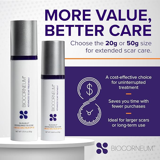 Biocorneum Advanced Scar Treatment with Silishield® & SPF 30 20g – Fast-Drying, Water-Resistant Silicone Scar Gel - Surgeon Recommended Scar Removal for New & Old Scars - Suitable for Children-Velvo Beauty