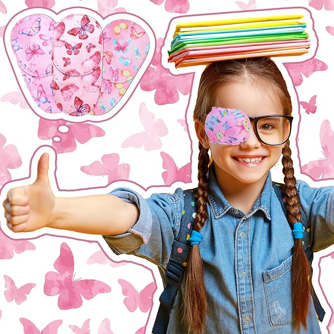 Newcotte 12 Pcs Eye Patch for Kids Girls Boys Reusable Eye Patch for Glasses over the Lens Colorful Eye Patch Toddler Eye Patch Adorable Kids Eye Patches Assorted Eye Patch Cover (Butterfly)-Velvo Beauty