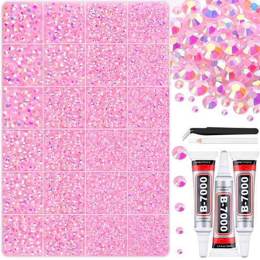 30000Pcs Resin Light Pink AB Rhinestones for Bedazzling Crafting with b7000 Jewelry Glue, Bulk Flatback Gems Bedazzler Kit for Crafts Clothes Shoes Fabric Nail Diamond Art, Assorted Size 2/3/4/5/6mm-Velvo Beauty