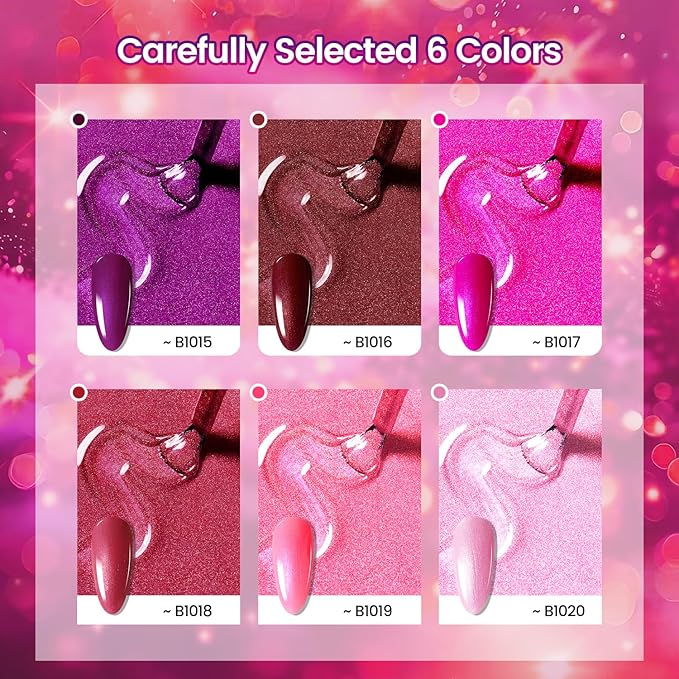 JODSONE 10ml Gel Nail Polish Set Red Glitter 6Colors Glitter Rose Red Gel Polish Lacquer Glossy Art for Nail and Salon Need U V Lamp-Velvo Beauty