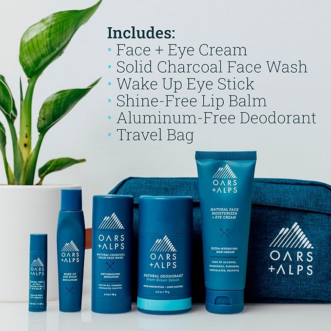 Oars + Alps Ultimate Oarsman Skin Care Kit for Men, Includes Face Wash, Eye Roller, Deodorant, Lip Balm, Moisturizer, and Travel Bag, TSA Friendly, 5 Items Total-Velvo Beauty