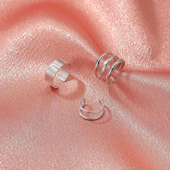 Boho Cartilage Ring Earrings Double Lines Ear Cuffs Set Minimalist Fake Helix Earcuff Earrings Simple No Piercing Earrings Jewelry for Women and Girls-Velvo Beauty