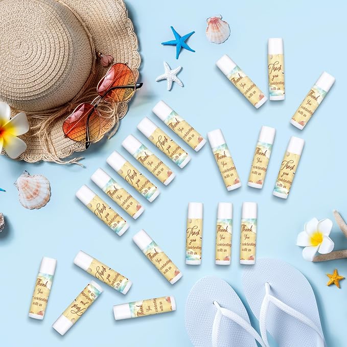 Dunzy 50 Pcs Thank You Gift Lip Balm Bulk Baby Shower Party Favors Bridal Shower Favor Lip Care with Assorted Fruit Flavors Thank You Lipstick for Guest Basket Gift Stuffer (Summer Beach)-Velvo Beauty