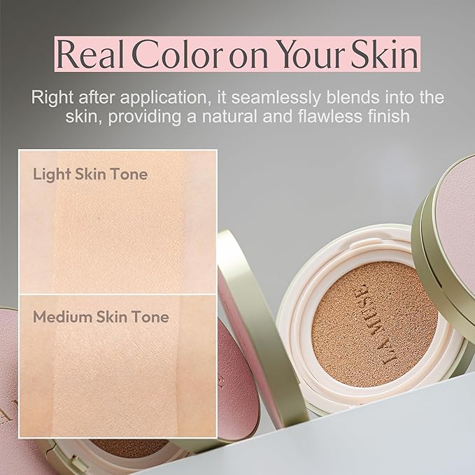 LA MUSE Korean Cushion Foundation, #21 Light Beige(2 Packs) | Lightweight, Breathable but Perfect Blemish Cover for Summer | Long-Lasting, Korean Foundation with Radiant Dewy Finish | Skin Hydrating-Velvo Beauty