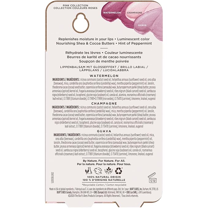 Burt's Bees Lip Shimmer Pink Collection, Tinted Lip Balm Stick, Moisturizing for All Day Hydration with Natural Glowy Pigmented Finish & Buildable Color, 3 Shades; Value Pack, 3 Tubes x 0.09 Oz-Velvo Beauty