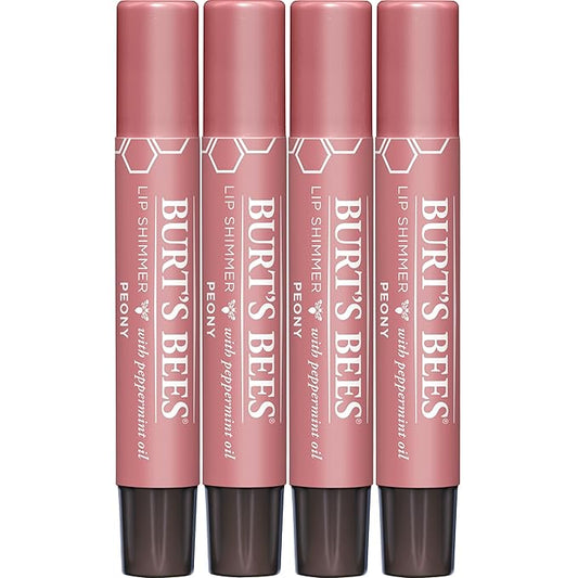 Burt's Bees Shimmer Lip Tint Set, Tinted Lip Balm Stick, Moisturizing for All Day Hydration with Natural Origin Glowy Pigmented Finish & Buildable Color, Peony (4-Pack)-Velvo Beauty