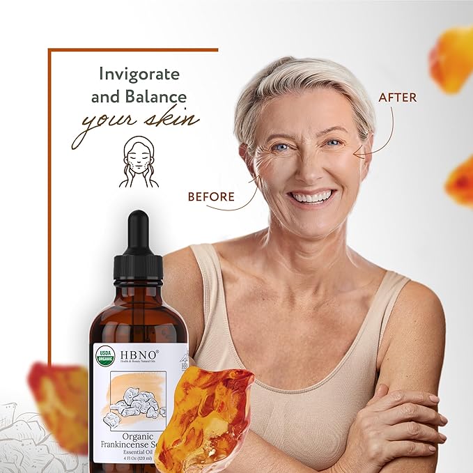HBNO California Bottled Organic Frankincense Essential Oil 4 fl oz (120ml) - USDA Certified Oil - Organic Frankincense Essential Oil for Skin and Aromtherapy-Velvo Beauty